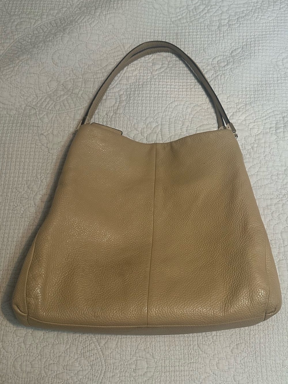 Coach Madison Pebble Leather Phoebe Shoulder Bag in Taupe - Picture 2 of 13